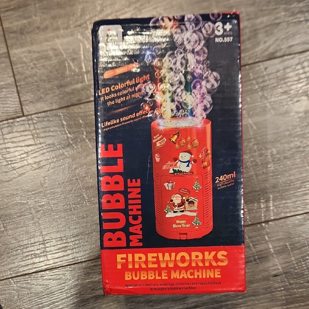 NWT JH Fireworks Bubble Machine Ages 3+ 240ml LED Colorful Lights 6 X 1.5V AA